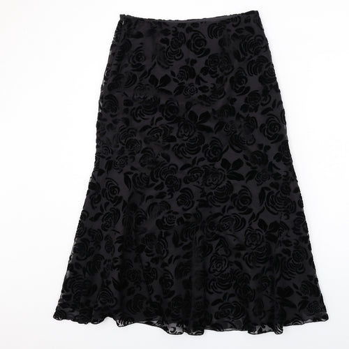 Per Una Womens Black Floral Polyester Swing Skirt Size 10 Zip