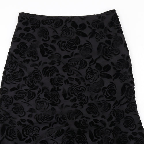 Per Una Womens Black Floral Polyester Swing Skirt Size 10 Zip