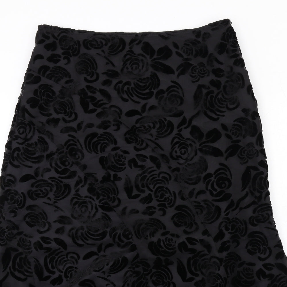 Per Una Womens Black Floral Polyester Swing Skirt Size 10 Zip