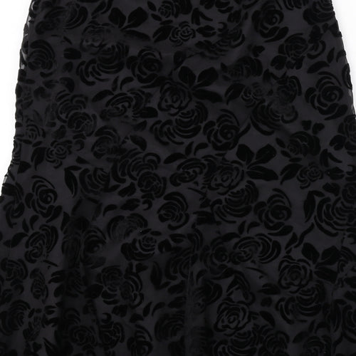 Per Una Womens Black Floral Polyester Swing Skirt Size 10 Zip