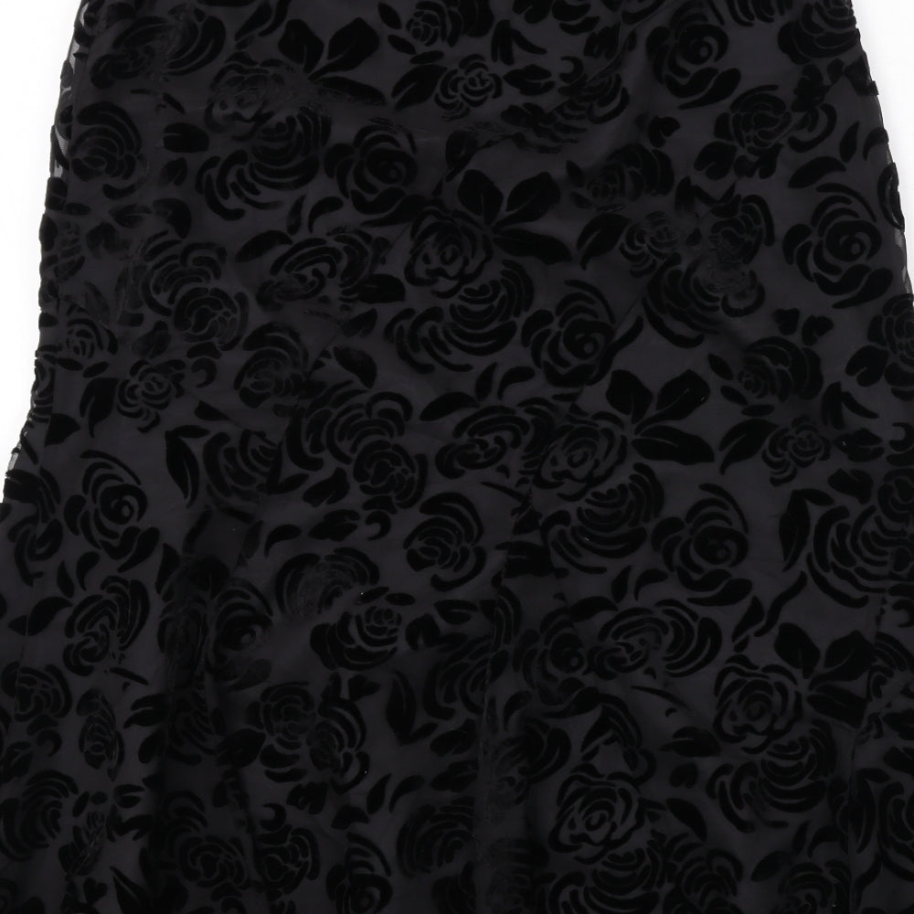 Per Una Womens Black Floral Polyester Swing Skirt Size 10 Zip
