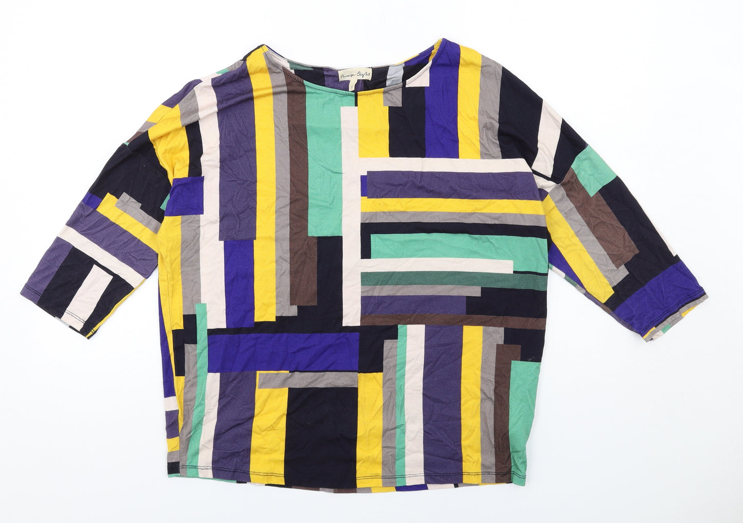 Phase Eight Womens Multicoloured Colourblock Viscose Basic Blouse Size 14 Round Neck