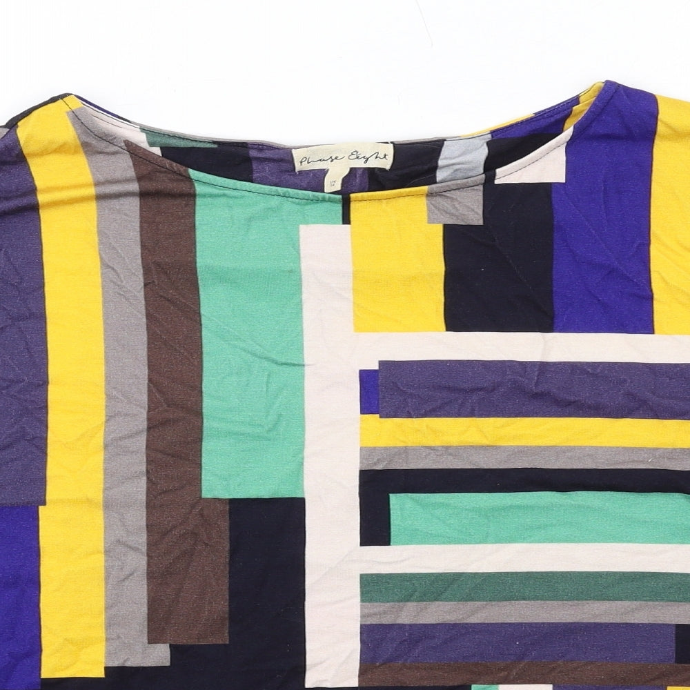 Phase Eight Womens Multicoloured Colourblock Viscose Basic Blouse Size 14 Round Neck