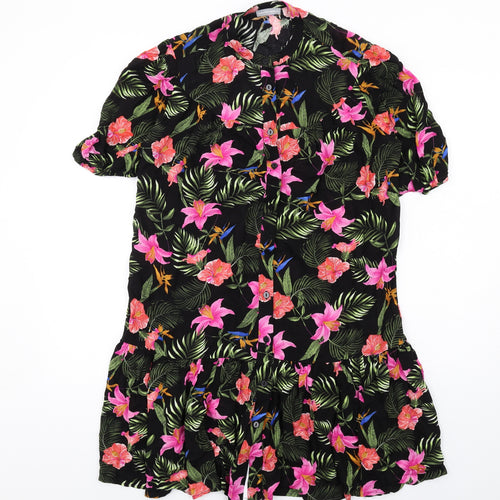 Dorothy Perkins Womens Multicoloured Floral Viscose Shift Size 10 Round Neck Button
