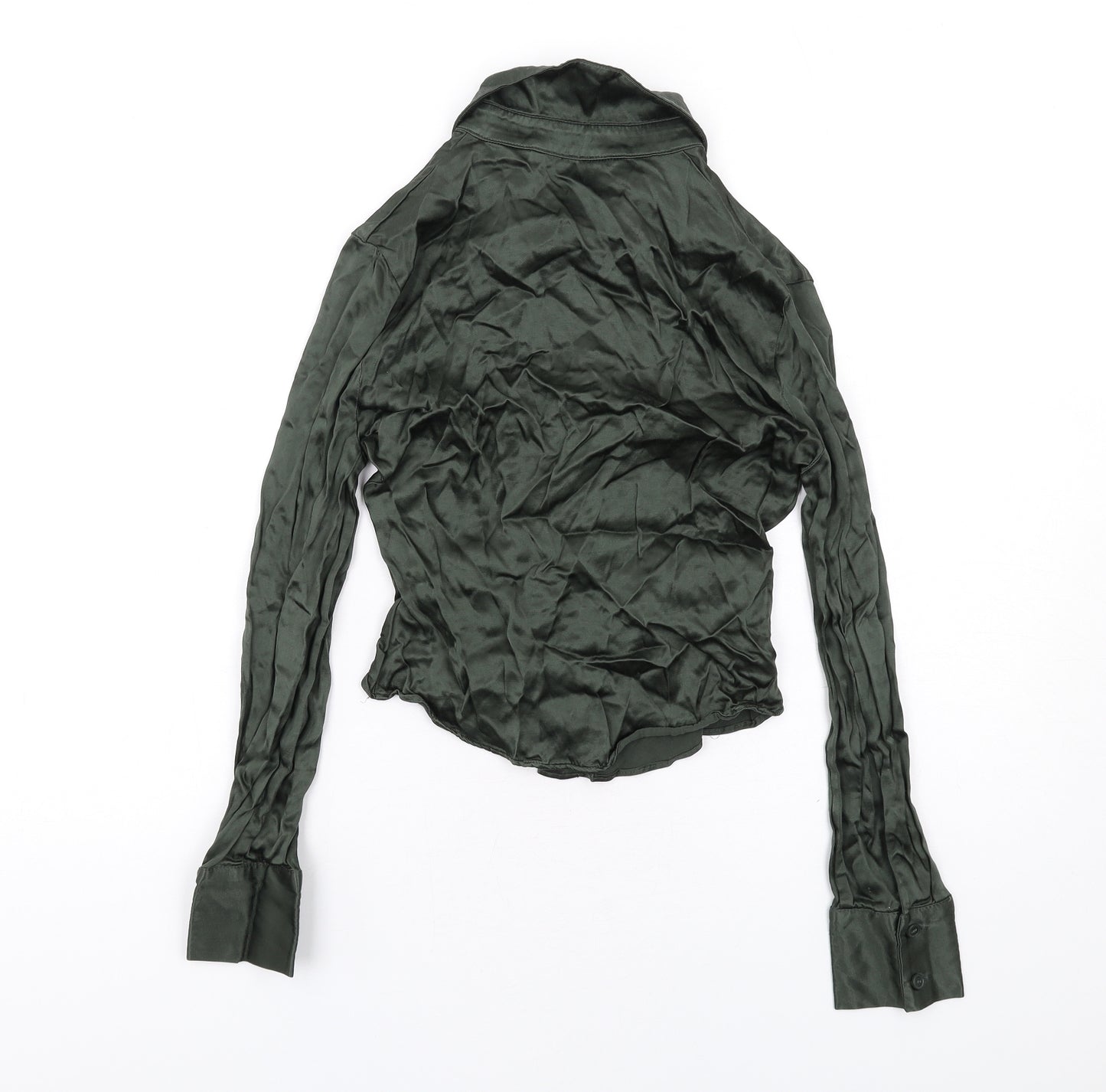 Zara Womens Green Polyester Basic Button-Up Size XS Collared