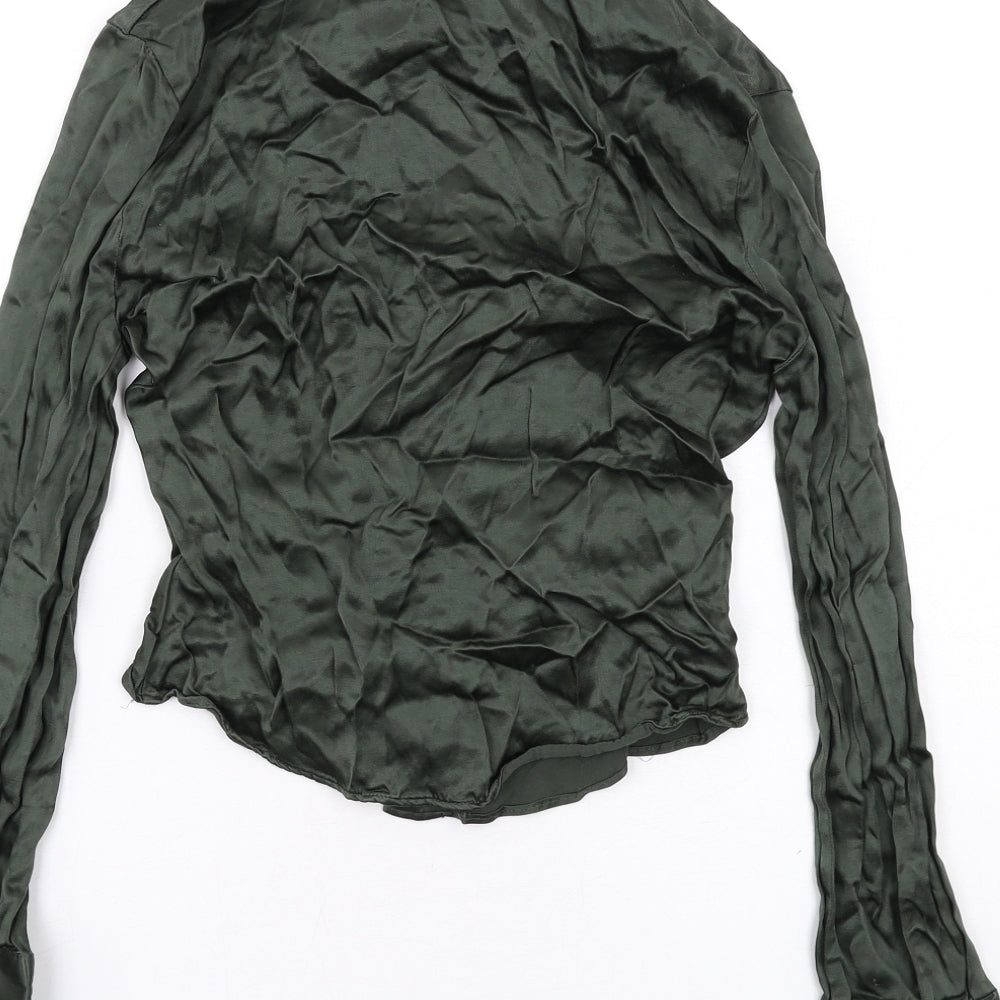 Zara Womens Green Polyester Basic Button-Up Size XS Collared