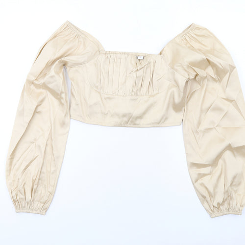 COLLUSION Womens Ivory Polyester Cropped Blouse Size 10 Square Neck
