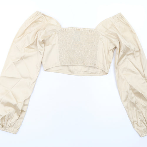 COLLUSION Womens Ivory Polyester Cropped Blouse Size 10 Square Neck