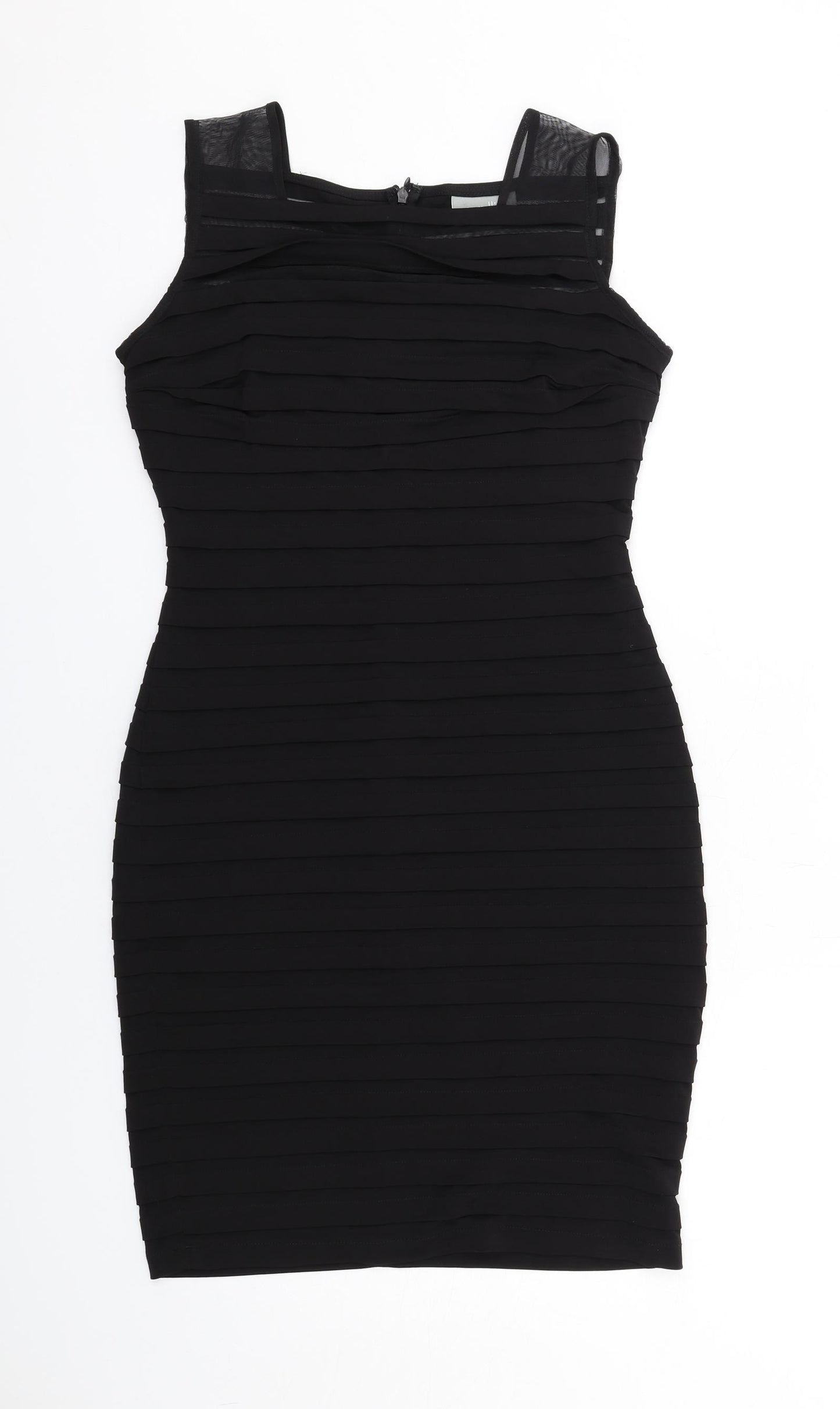 Wallis Womens Black Polyester Bodycon Size 10 Square Neck Zip