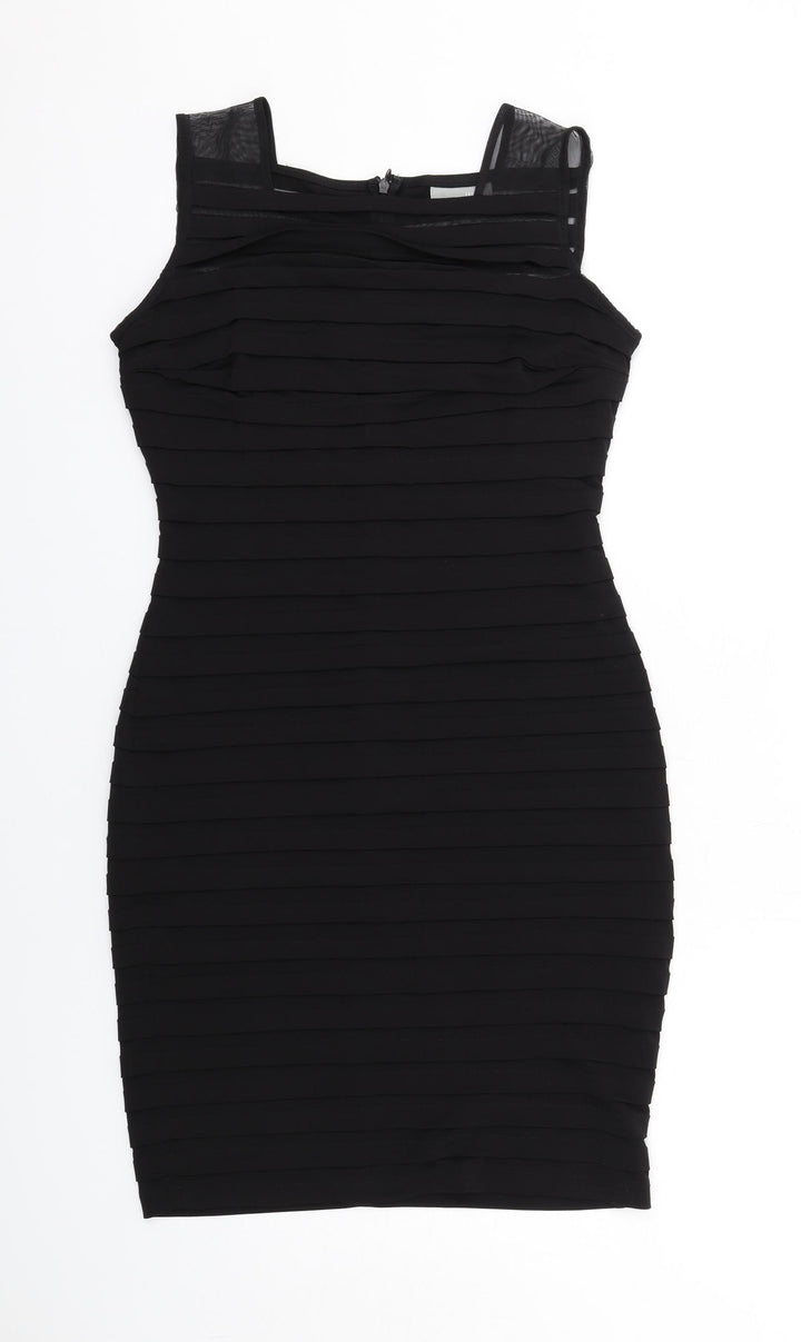Wallis Womens Black Polyester Bodycon Size 10 Square Neck Zip
