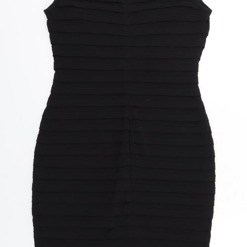 Wallis Womens Black Polyester Bodycon Size 10 Square Neck Zip