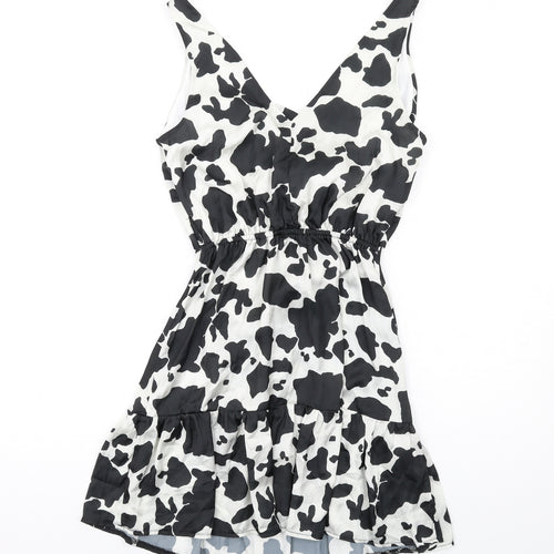 Flounce Womens Black Animal Print Polyester A-Line Size 8 V-Neck Tie