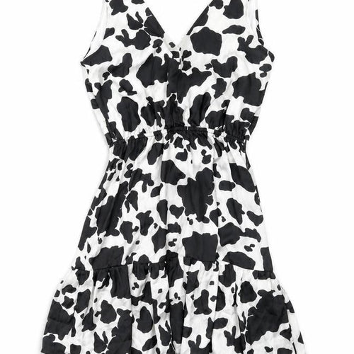 Flounce Womens Black Animal Print Polyester A-Line Size 8 V-Neck Tie