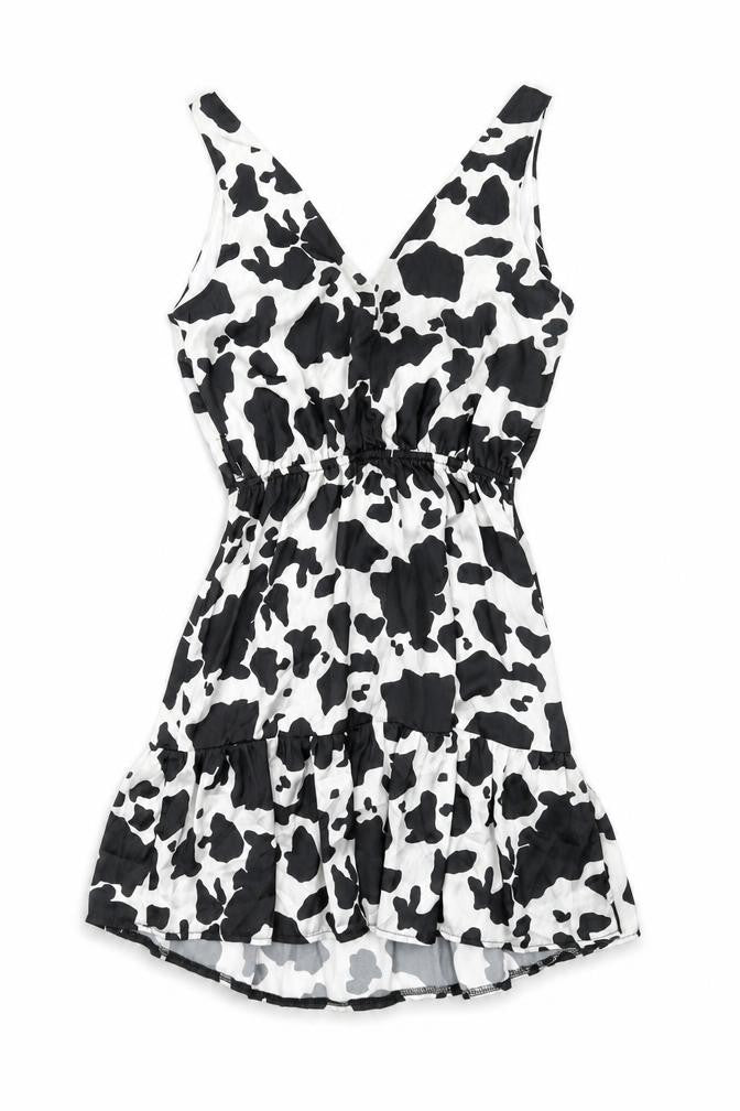 Flounce Womens Black Animal Print Polyester A-Line Size 8 V-Neck Tie