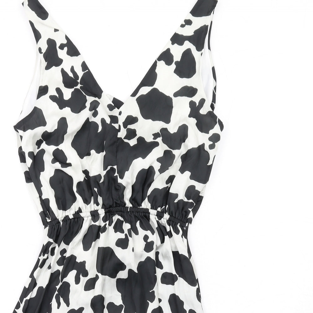 Flounce Womens Black Animal Print Polyester A-Line Size 8 V-Neck Tie