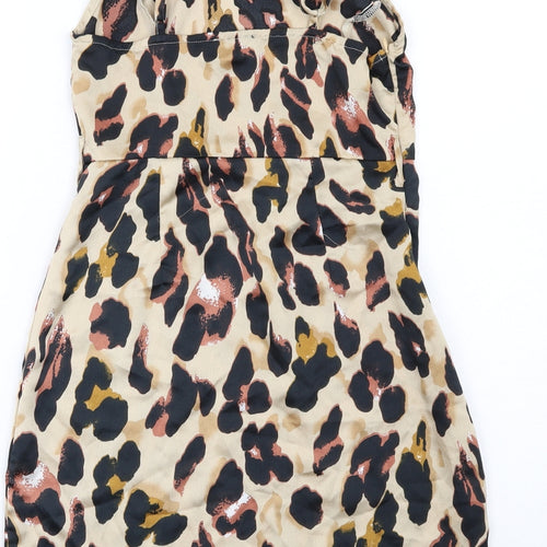 PRETTYLITTLETHING Womens Brown Animal Print Polyester Mini Size 6 Round Neck Zip