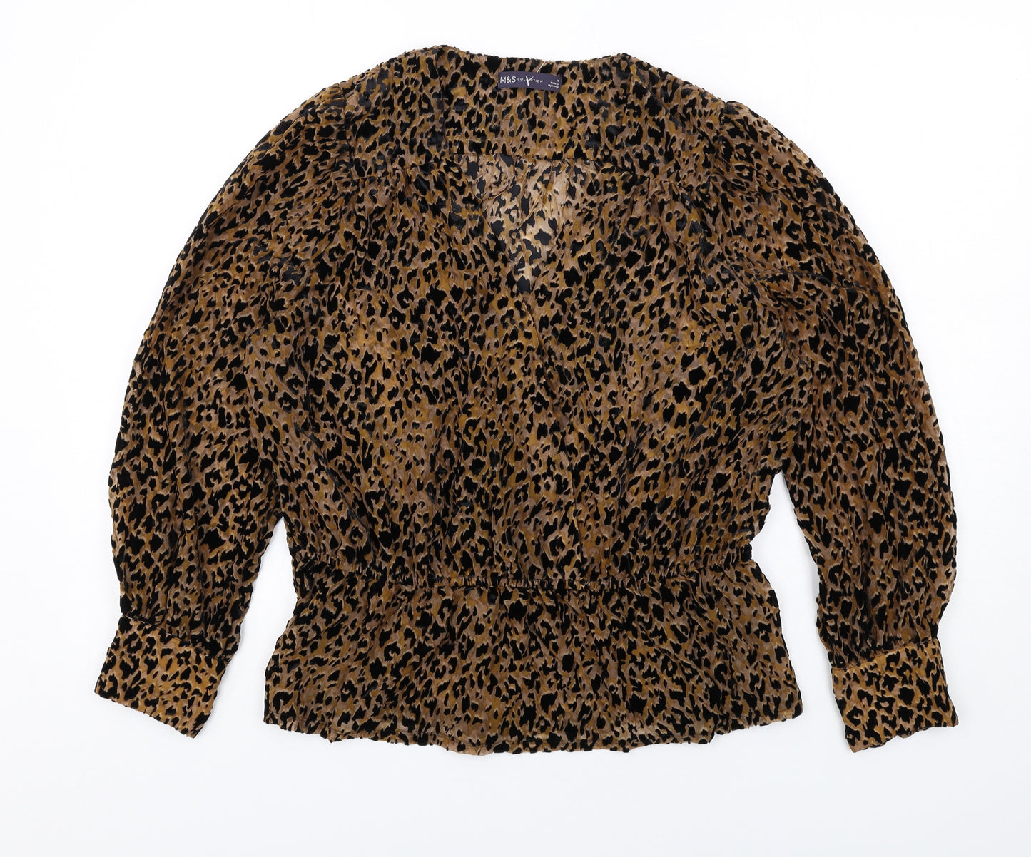 Marks and Spencer Womens Brown Animal Print Viscose Basic Blouse Size 16 V-Neck - Leopard Print