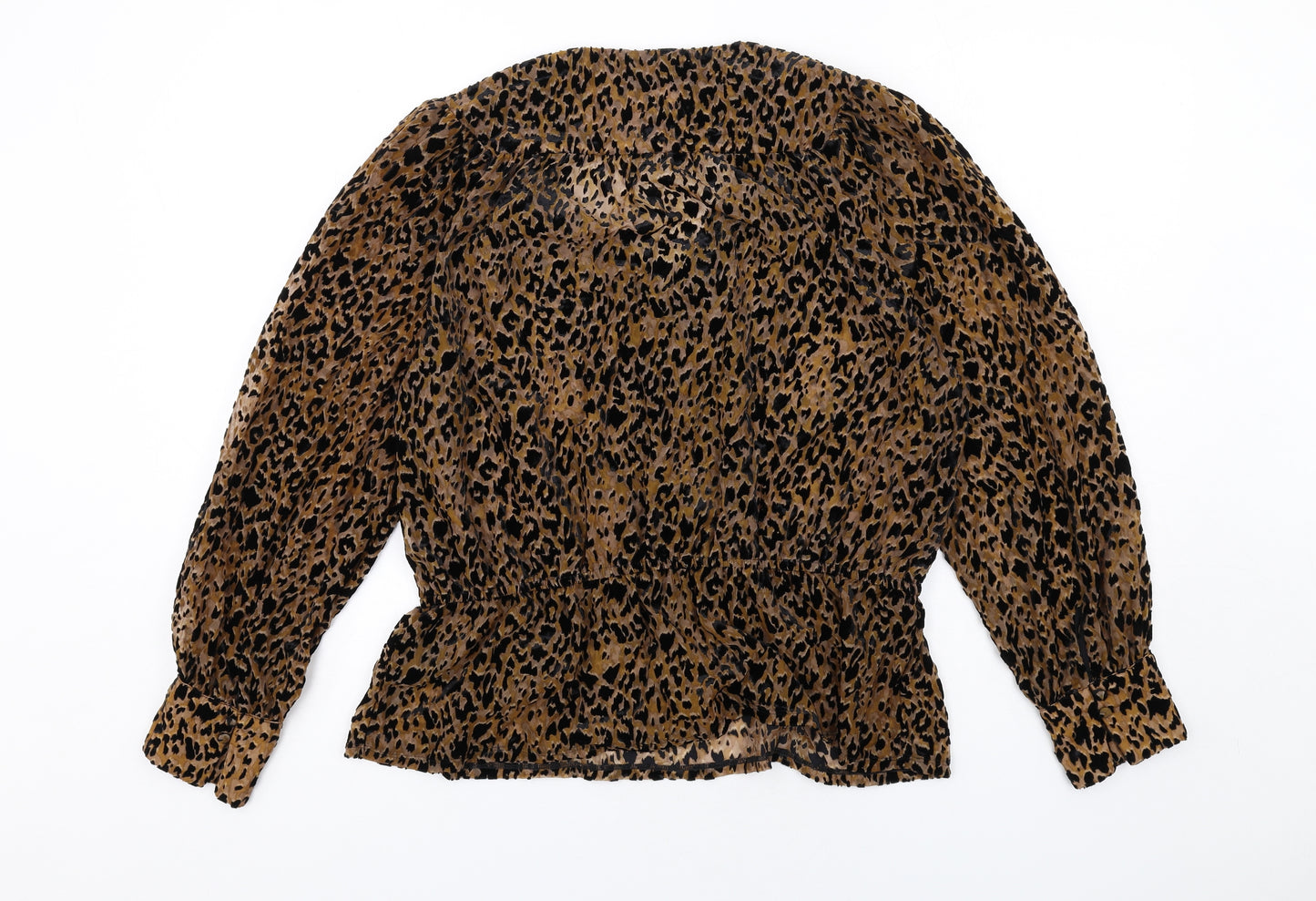 Marks and Spencer Womens Brown Animal Print Viscose Basic Blouse Size 16 V-Neck - Leopard Print