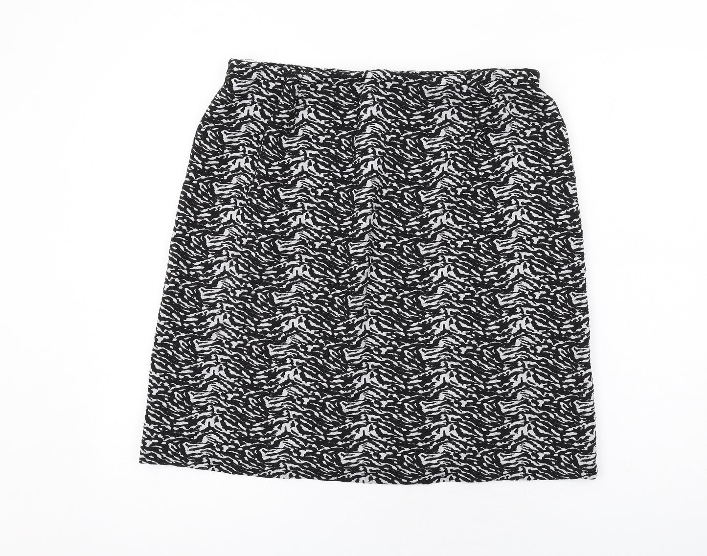 Marks and Spencer Womens Black Geometric Polyester A-Line Skirt Size 14