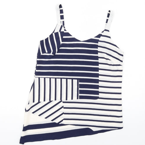 Trend Womens Blue Striped Polyester Basic Tank Size 12 V-Neck