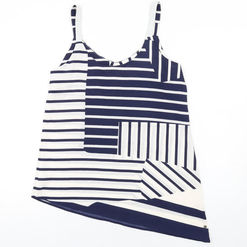 Trend Womens Blue Striped Polyester Basic Tank Size 12 V-Neck