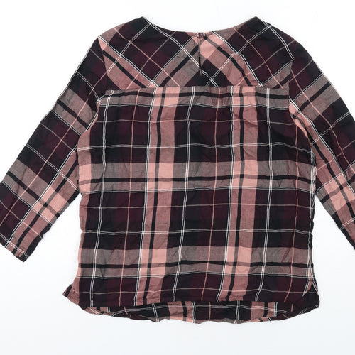 Marks and Spencer Womens Multicoloured Plaid Cotton Basic Blouse Size 10 Round Neck