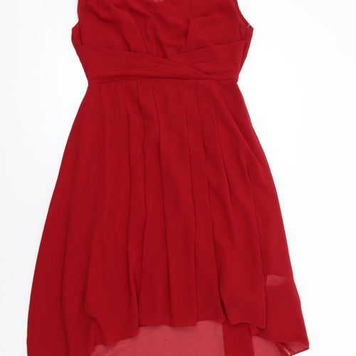 New Look Womens Red Polyester Fit & Flare Size 10 Scoop Neck Zip