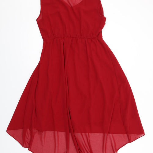 New Look Womens Red Polyester Fit & Flare Size 10 Scoop Neck Zip