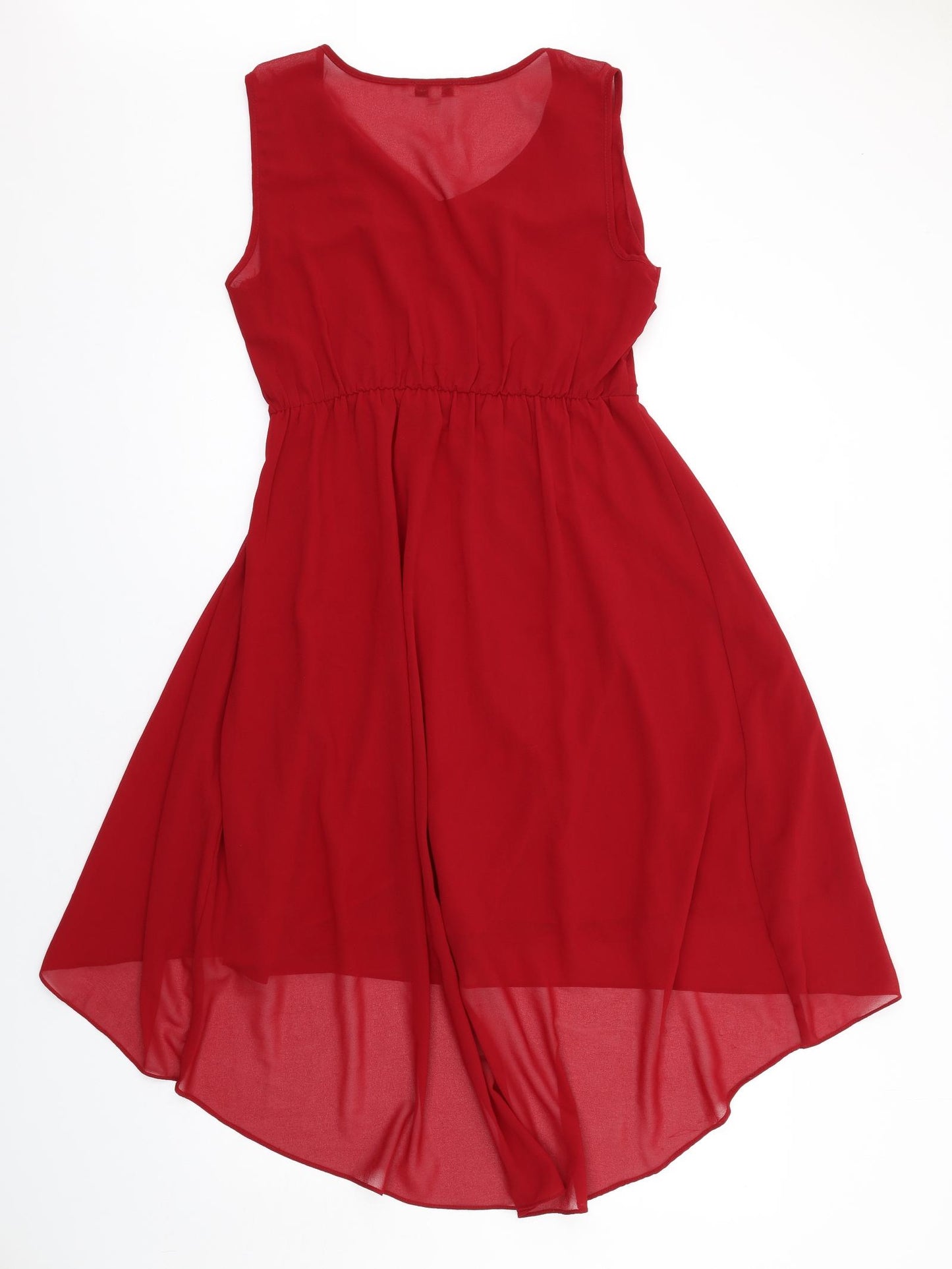 New Look Womens Red Polyester Fit & Flare Size 10 Scoop Neck Zip