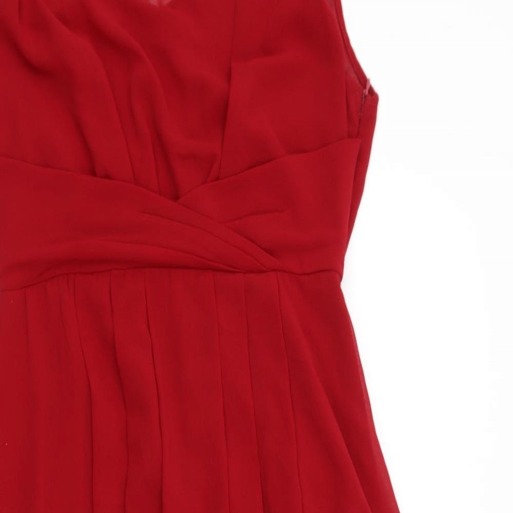 New Look Womens Red Polyester Fit & Flare Size 10 Scoop Neck Zip