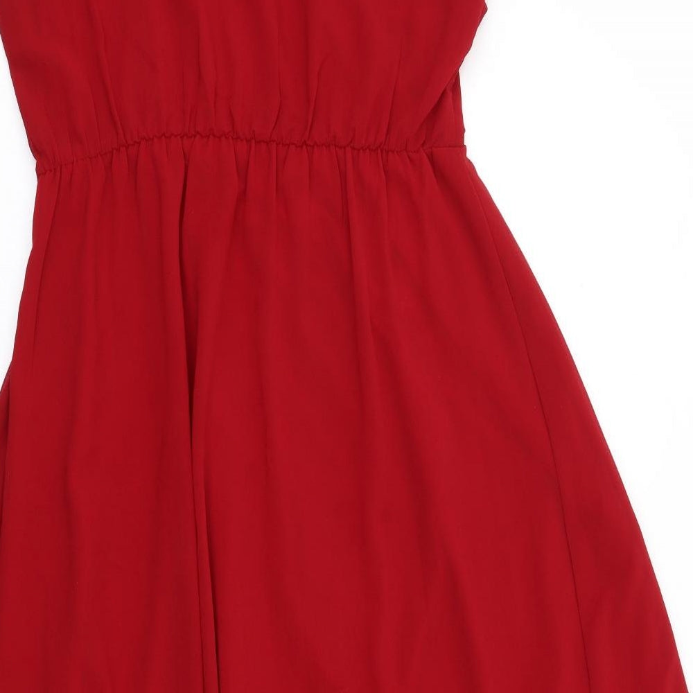 New Look Womens Red Polyester Fit & Flare Size 10 Scoop Neck Zip