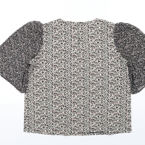 NEXT Womens Multicoloured Geometric Polyester Basic T-Shirt Size 14 Round Neck