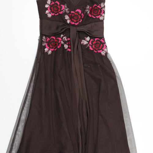 Teatro Womens Brown Polyester Fit & Flare Size 8 V-Neck Zip