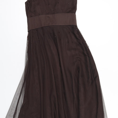 Teatro Womens Brown Polyester Fit & Flare Size 8 V-Neck Zip