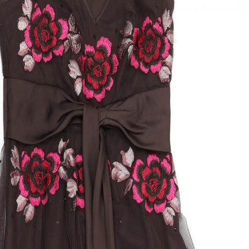 Teatro Womens Brown Polyester Fit & Flare Size 8 V-Neck Zip