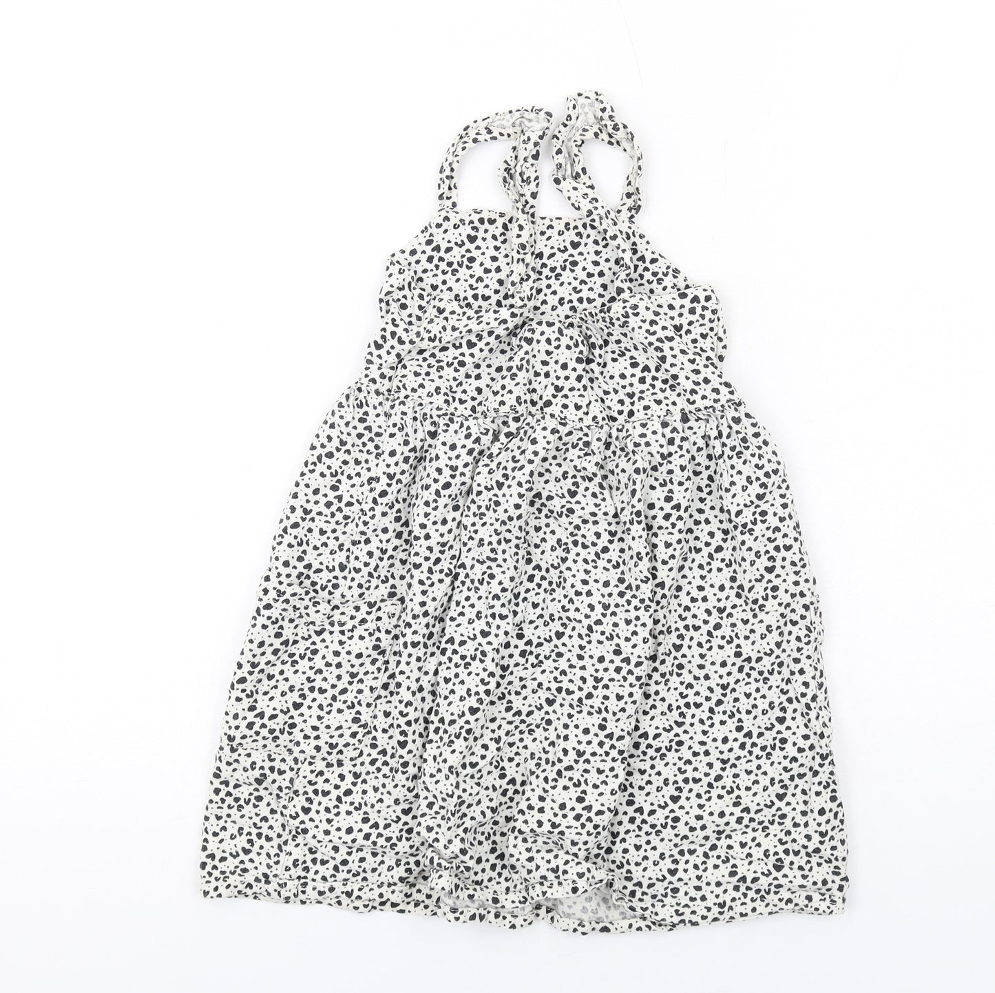 NEXT Girls White Geometric Linen A-Line Size 6 Years Square Neck Pullover