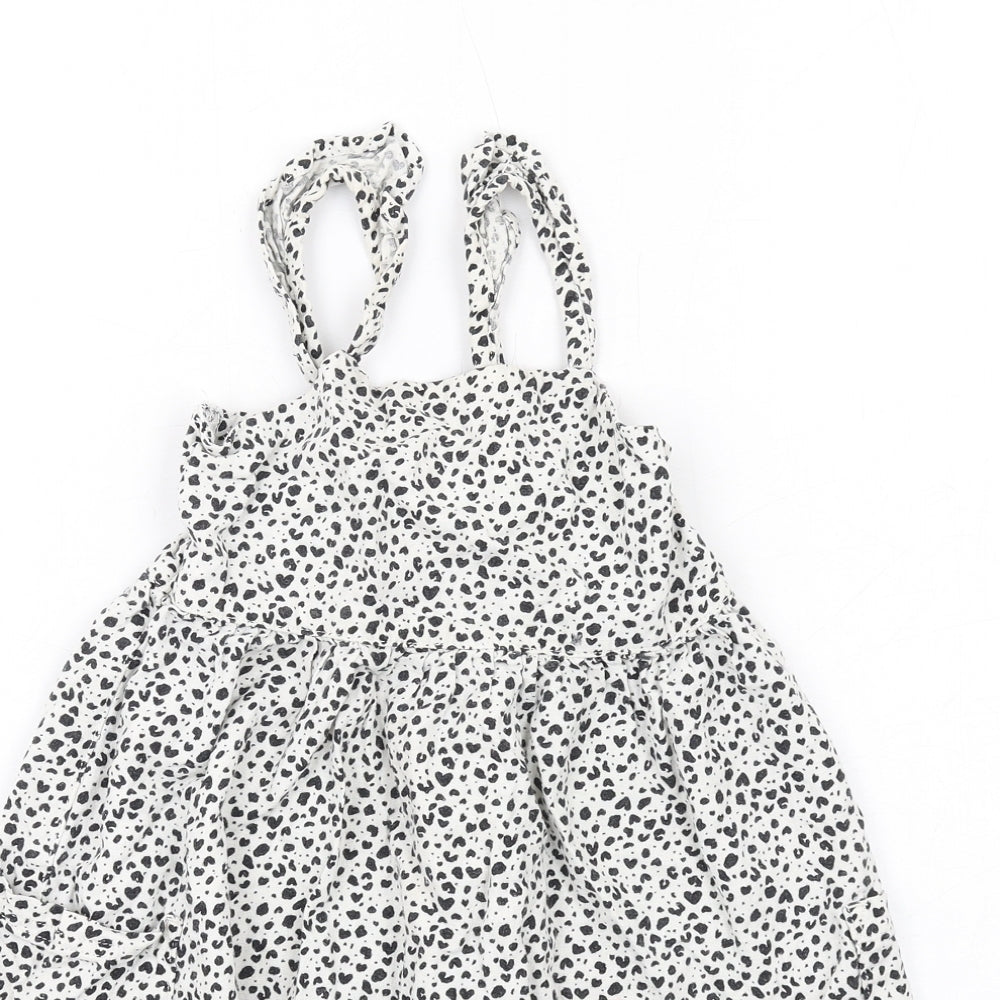 NEXT Girls White Geometric Linen A-Line Size 6 Years Square Neck Pullover