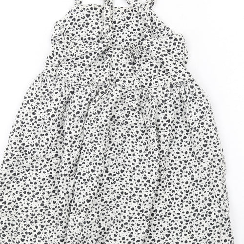 NEXT Girls White Geometric Linen A-Line Size 6 Years Square Neck Pullover