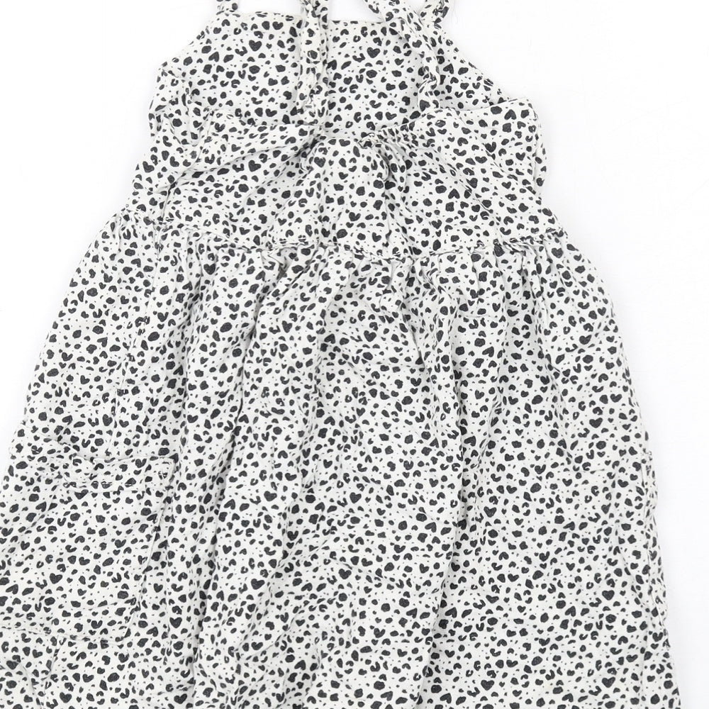 NEXT Girls White Geometric Linen A-Line Size 6 Years Square Neck Pullover