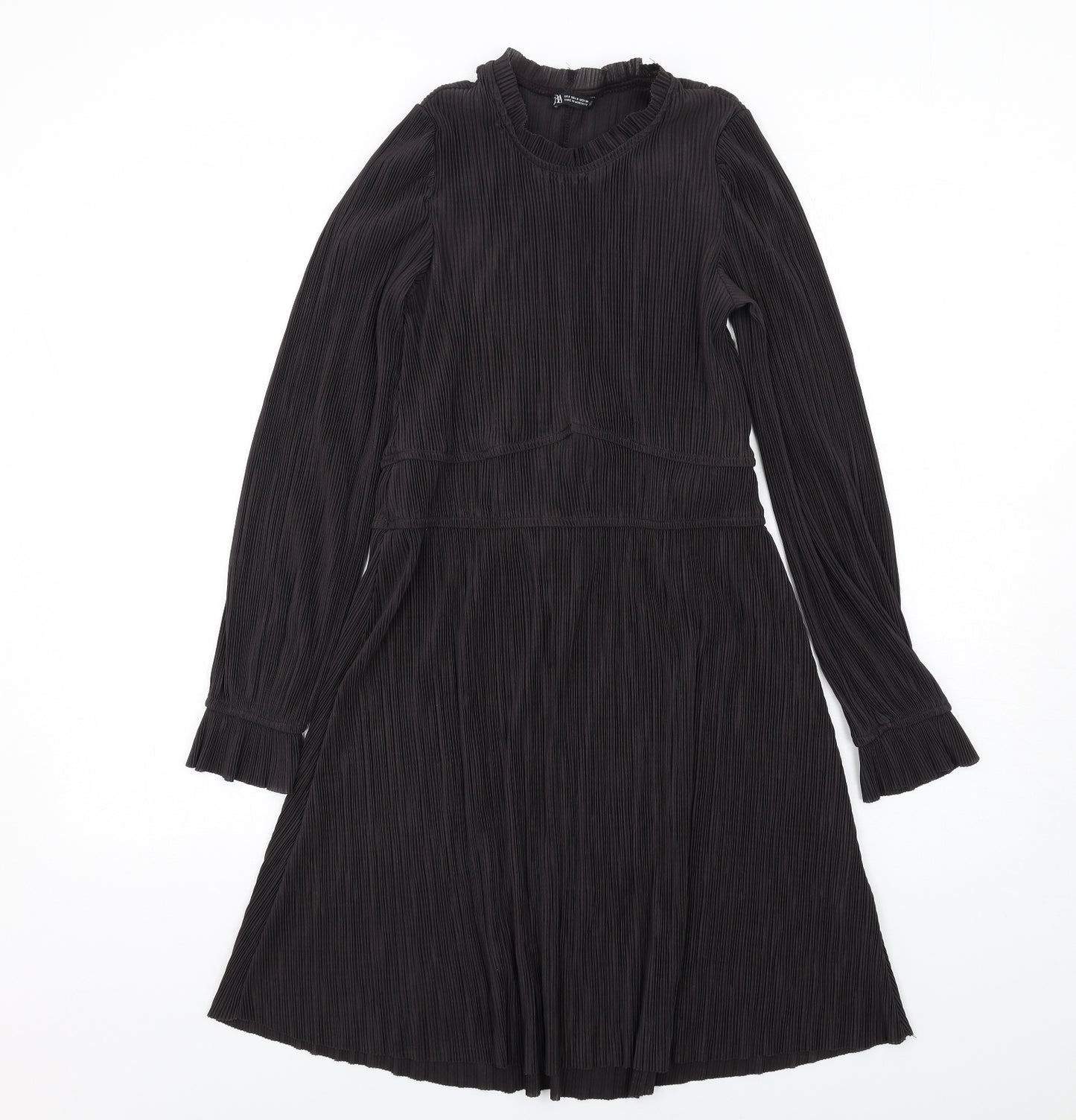 Zara Womens Black Polyester A-Line Size S Round Neck Pullover