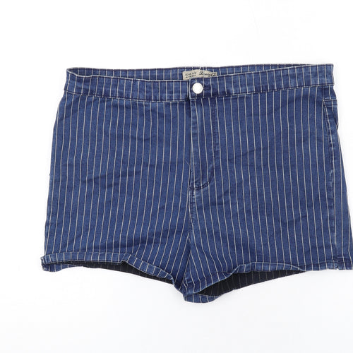 Denim & Co. Womens Blue Pinstripe Cotton Hot Pants Shorts Size 20 Regular Zip