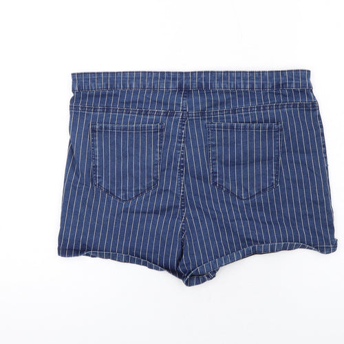 Denim & Co. Womens Blue Pinstripe Cotton Hot Pants Shorts Size 20 Regular Zip