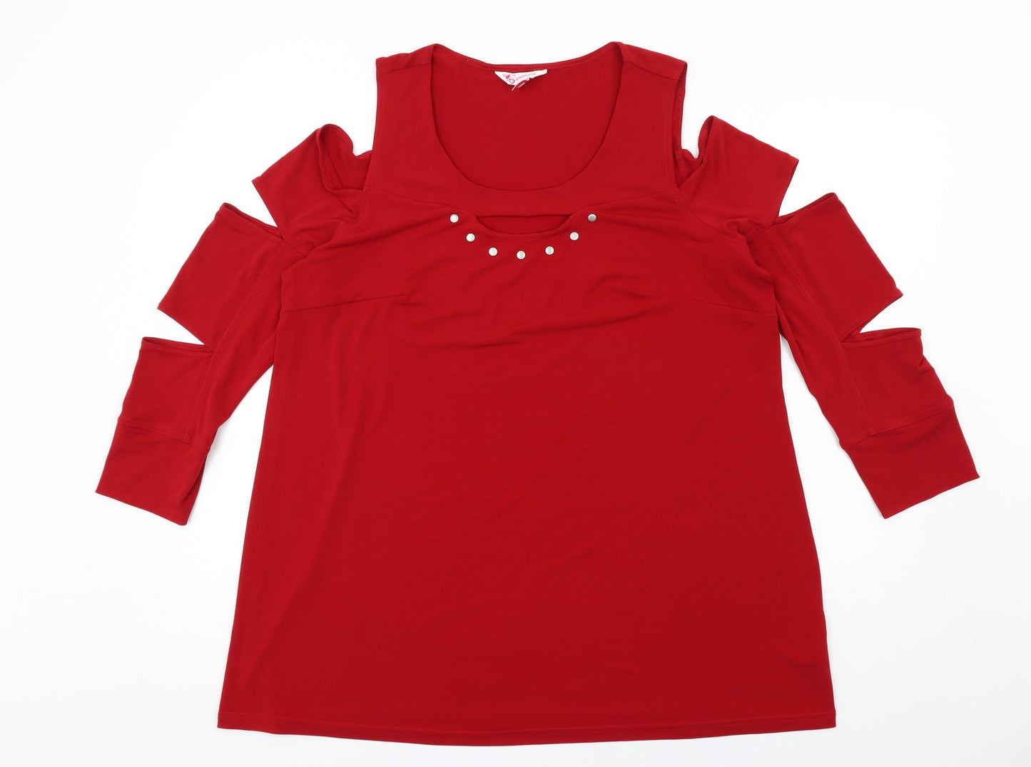 Glamros Womens Red Polyester Basic T-Shirt Size 20 Round Neck - Cut Out Detail