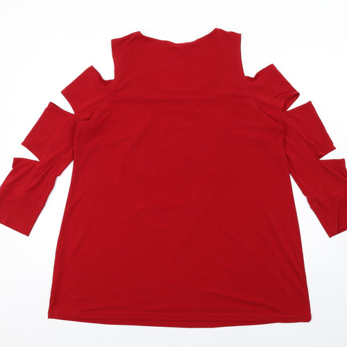 Glamros Womens Red Polyester Basic T-Shirt Size 20 Round Neck - Cut Out Detail