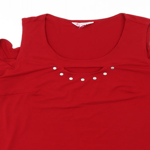 Glamros Womens Red Polyester Basic T-Shirt Size 20 Round Neck - Cut Out Detail