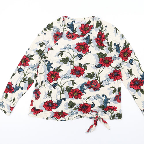 Per Una Womens Multicoloured Floral Viscose Basic T-Shirt Size 12 Round Neck - Knot Front