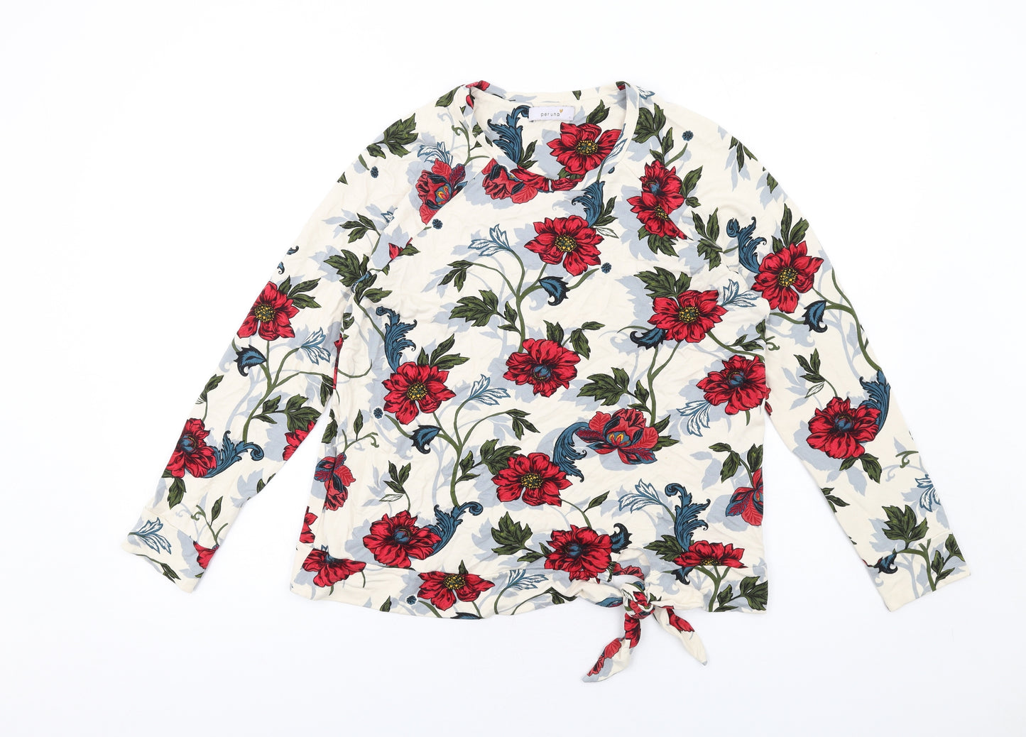 Per Una Womens Multicoloured Floral Viscose Basic T-Shirt Size 12 Round Neck - Knot Front