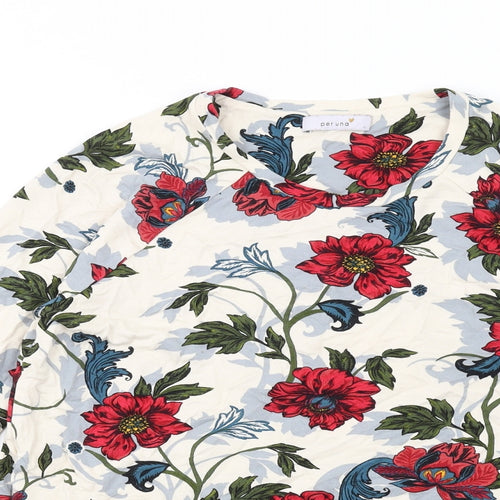 Per Una Womens Multicoloured Floral Viscose Basic T-Shirt Size 12 Round Neck - Knot Front