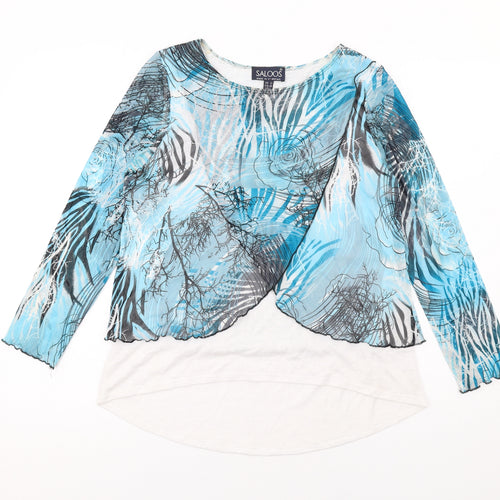 Saloos Womens Blue Geometric Polyester Basic Blouse Size 12 Round Neck