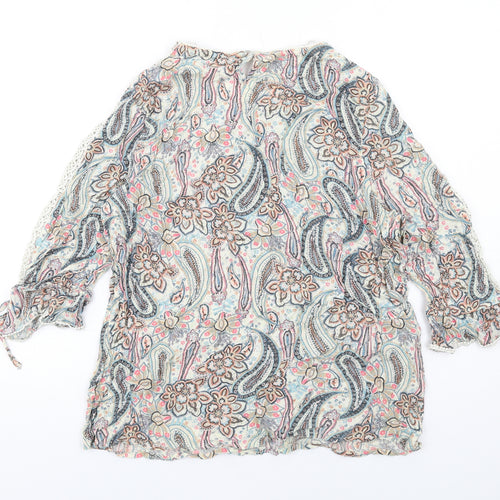 M&Co Womens Multicoloured Paisley Viscose Basic Blouse Size 14 Round Neck